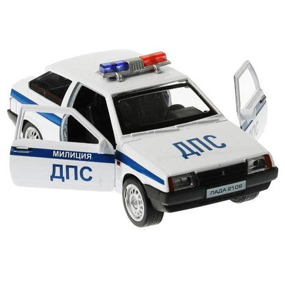 Машина металл LADA-2108/21099 МИЛИЦИЯ 12см, двер,баг,инерц, ассорт, дис. Технопарк уп-12шт в кор.6уп