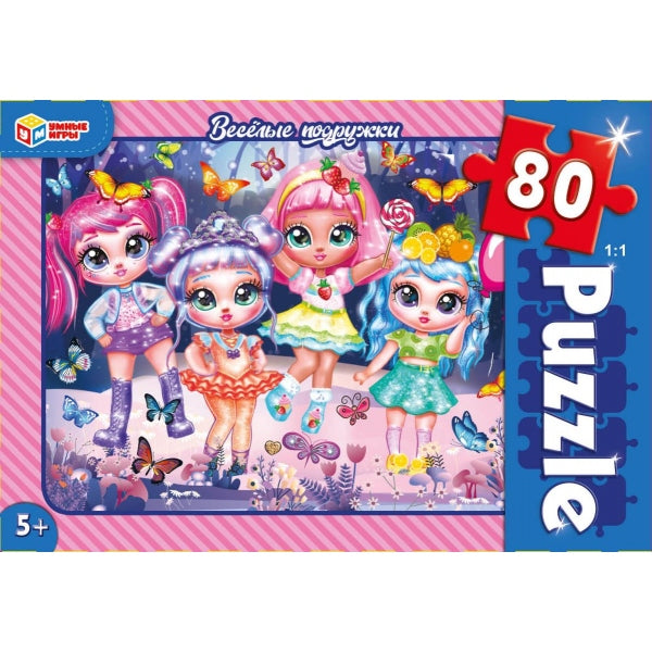 Веселые подружки. Пазлы классические в коробке. Пазл 80 детали. Умные игры в уп.16шт в кор.8уп