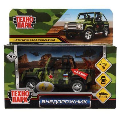 1904C350-RМашина металл свет-звук ВНЕДОРОЖНИК 10,5 см, инерц., КАМУФЛЯЖ, кор. Технопарк в кор.2*120ш