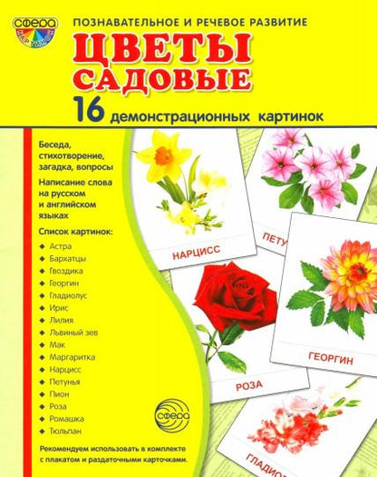 Демонстрационные картинки Супер Цветы садовые.16 демонстр.картинок с текстом