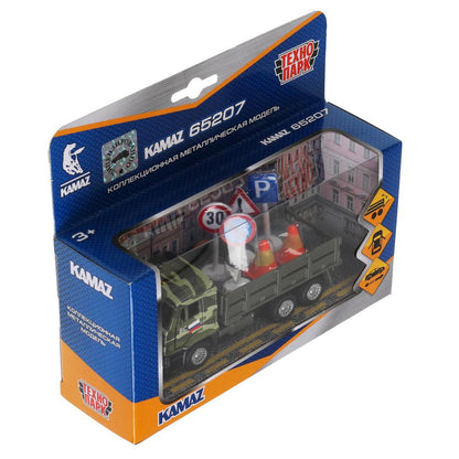 Машина металл KAMAZ , 12 см, дв., баг., инерц.+дорож. знаки, кор. Технопарк в кор.2*24шт