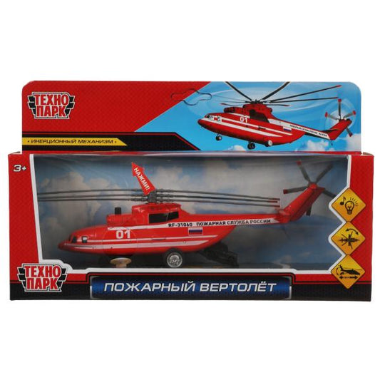 COPTER-20SLFIR-RDWH Модель металл свет-звук ВЕРТОЛЕТ ПОЖАРНЫЙ 20 см, люк, подвижный дет, кор. Технопарк