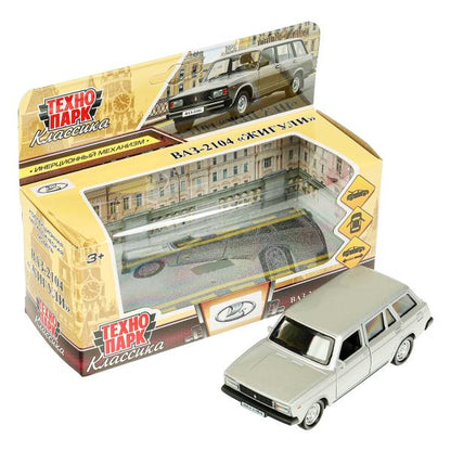 Машина металл ВАЗ-2104 ЖИГУЛИ 12 см, двери, багажник, инерц, серебристая, кор. Технопарк в кор.2*36шт
