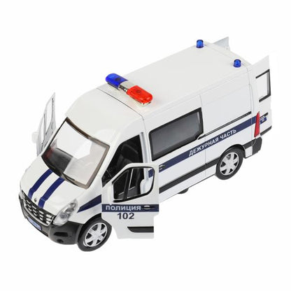 MASTER-14POL-WH 326462 Машина металл RENAULT MASTER ПОЛИЦИЯ 14 см, двери, инерц, белый, кор. Технопа