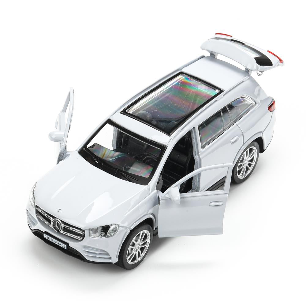 GLS-12-SR Машина металл MERCEDES-BENZ gls class amg 12см, дв,баг,ин,серебряный, кор. Технопарк в кор