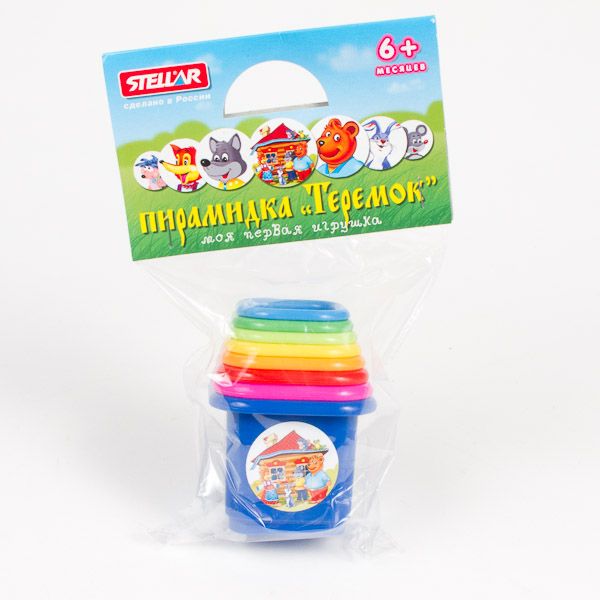 Пирамидка Теремок, 8 деталей, квадратные стаканчики