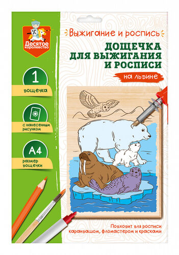 Выжигание. Дощечка для выжигания и росписи 1 шт "На льдине" А4 (конверт)