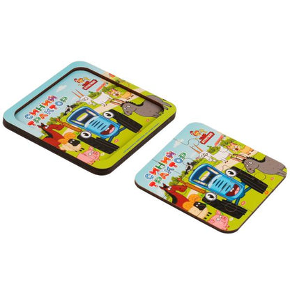 Игрушка деревянная пазл 10*10 см. СИНИЙ ТРАКТОР терм. пакет Буратино в кор.189шт