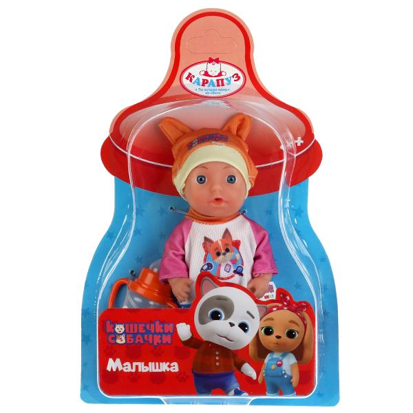 Пупс функц КОШЕЧКИ - СОБАЧКИ 15см, пьет, пис, бутылочка, на блистере КАРАПУЗ в кор.72шт