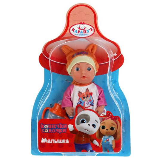 Пупс функц КОШЕЧКИ - СОБАЧКИ 15см, пьет, пис, бутылочка, на блистере КАРАПУЗ в кор.72шт