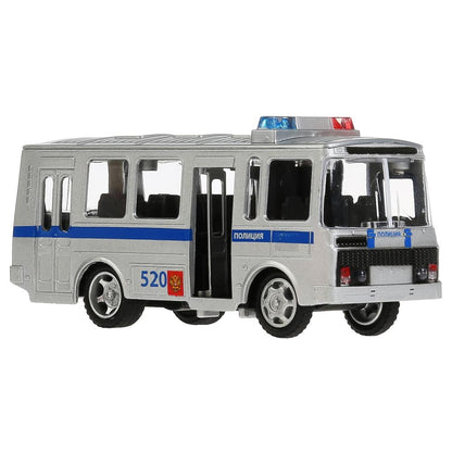 Machine en métal PAZ 3205 14 cm, noir + jaune, ouvert. двери и багажник, инерц. в кор Технопарк в кор2*24шт
