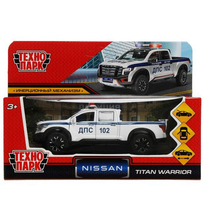 Машина металл NISSAN TITAN ПОЛИЦИЯ 12,5 см, двери, баг, инер, белый, кор. Технопарк в кор.2*36шт