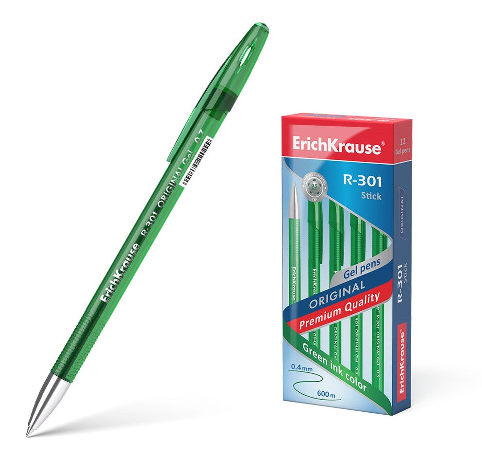 Ручка гелевая ErichKrause R-301 Original Gel 0.5, цвет чернил зеленый (в коробке по 12 шт.)