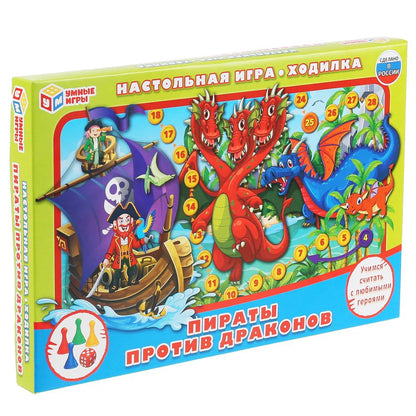 НАСТОЛЬНАЯ ИГРА-ХОДИЛКА "УМНЫЕ ИГРЫ" ПИРАТЫ ПРОТИВ ДРАКОНОВ в kor.20шт