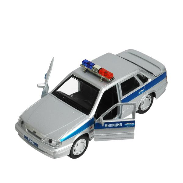 Машина металл свет-звук ваз-2115 самара ПОЛИЦИЯ 12 см, двери, багажник, кор. Технопарк в кор.2*36шт