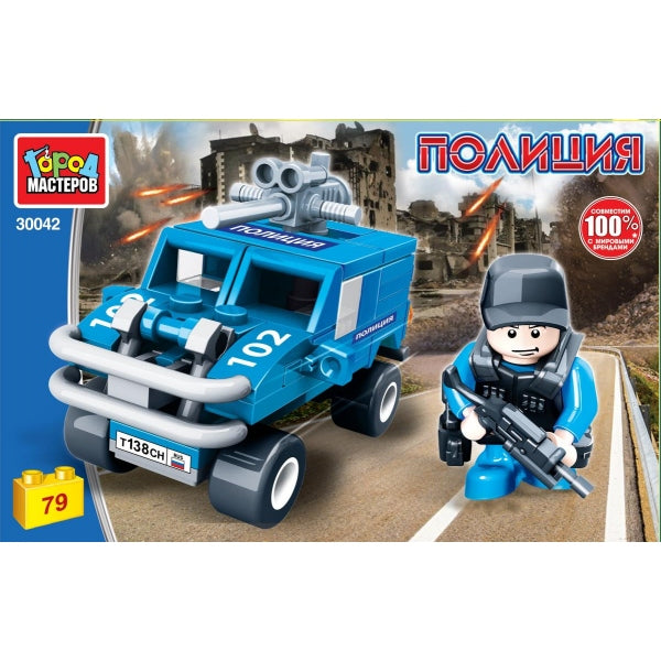 Конструктор ПОЛИЦЕЙСКИЙ с машиной, 79 дет. Город мастеров в кор.2*18шт