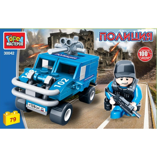 Конструктор ПОЛИЦЕЙСКИЙ с машиной, 79 дет. Город мастеров в кор.2*18шт