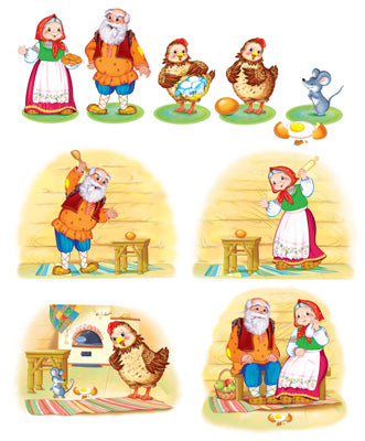 КФМ-12784 Комплект вырубных мини-плакатов со скотчем. Герои сказки Курочка Ряба (9 шт. в компл.)