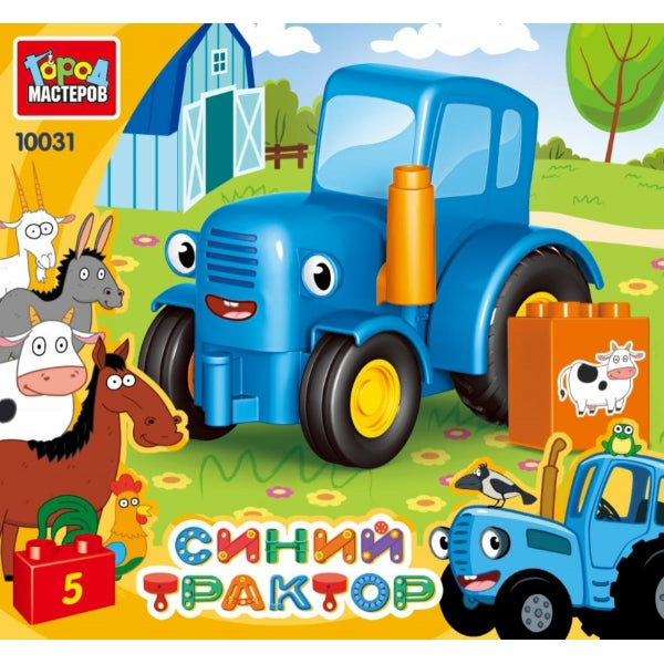 Конструктор большие кубики: СИНИЙ ТРАКТОР с кубиком, 5 дет. Город мастеров в кор.48шт