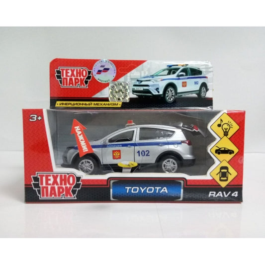ТМ Технопарк.Машина металл"TOYOTA RAV4 ПОЛИЦИЯ",дл 12 см, св-зв, откр дв, багаж, инерц. в кор.2*36шт