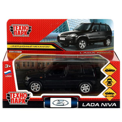 Машина металл LADA NIVA длина 12 см, двери, багажник, инерц, черный, кор. Технопарк в кор.2*36шт