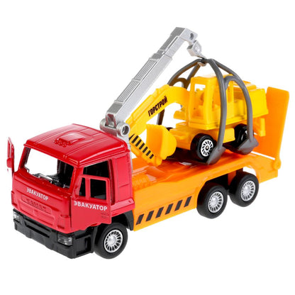 ТМ ТЕХНОПАРК. МАШИНЫ МЕТАЛЛ. КАМАЗ ЭВАКУАТОР 12СМ, ИНЕРЦ. + ЭКСКАВАТОР 7,5СМ В КОР. в кор.2*24шт