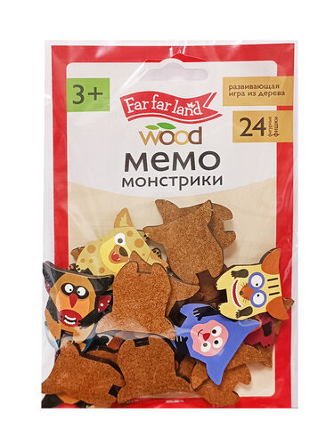 Игра настольная деревянная МЕМО "Монстрики" (24 фишки в пакете) Far far land wood