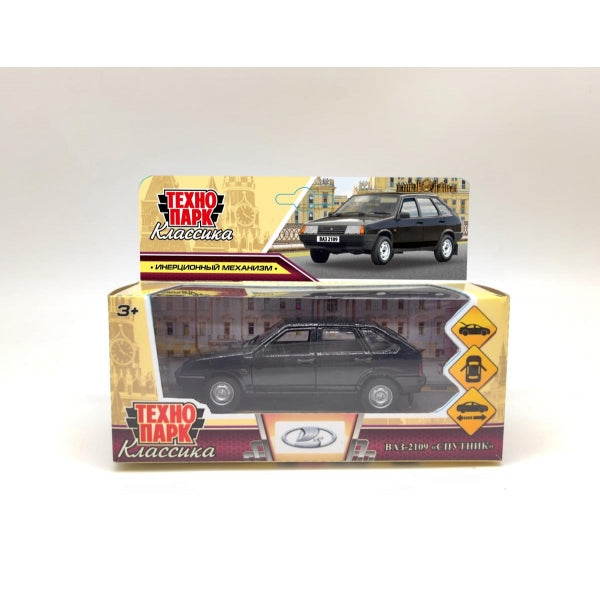 Машина металл Ваз-2109 "СПУТНИК" 12 см, двери, багажник, инер,черный, кор. Технопарк в кор.2*36шт