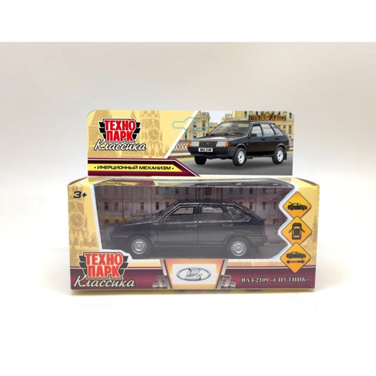 Машина металл Ваз-2109 "СПУТНИК" 12 см, двери, багажник, инер,черный, кор. Технопарк в кор.2*36шт