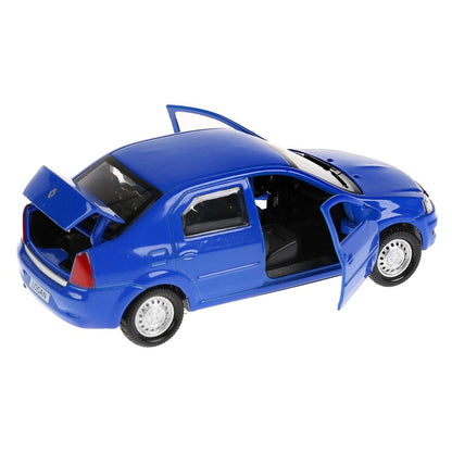 Machine en métal "RENAULT LOGAN", d'une longueur de 12 cm, ouverte. двери, инерц, синий в кор. Parc technologique dans le cor.2*36шт