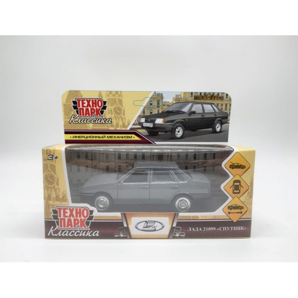 Машина металл ВАЗ-21099 "СПУТНИК" 12 см, двери, сумка, серый, в кор. Технопарк в кор.2*36шт