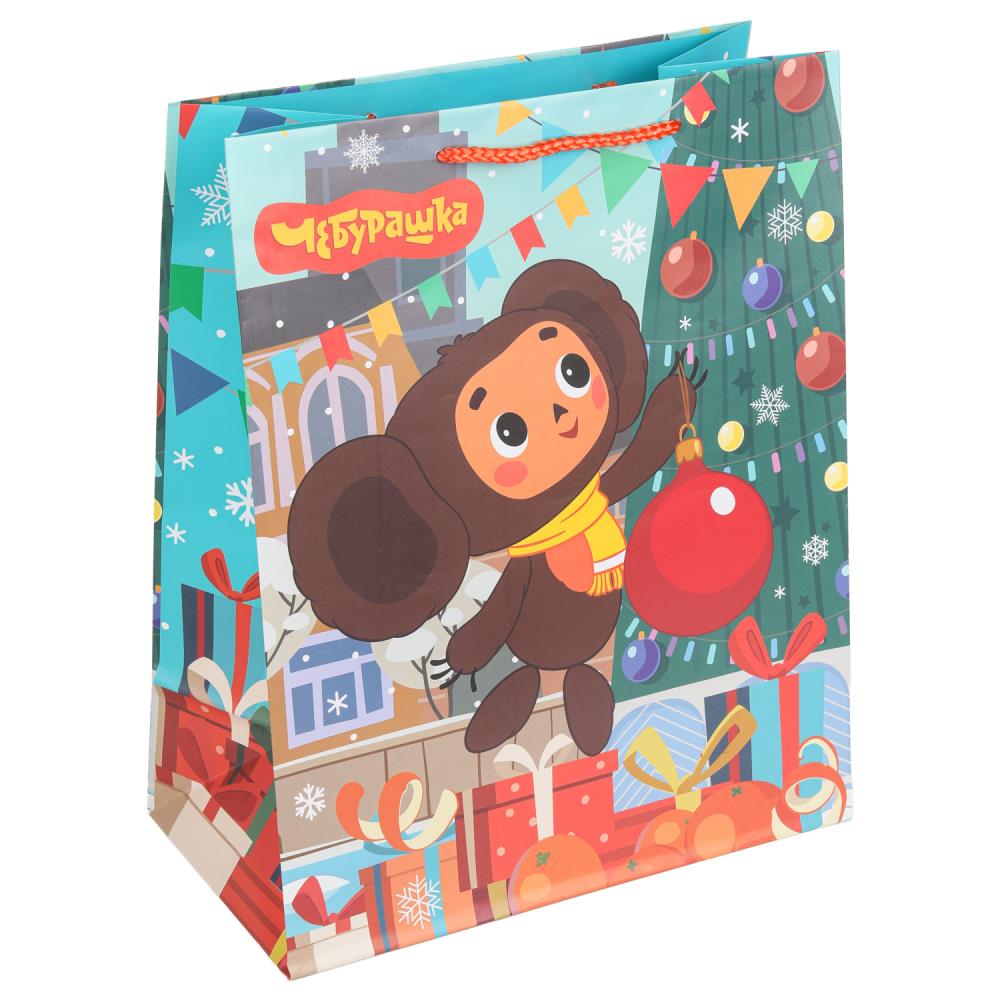 Пакет подарочный МАТОВЫЙ СОЮЗМУЛЬТФИЛЬМ l,Чебурашка новогодний,140 гр/м2 ЧУДО ПРАЗДНИК в кор.10*12шт