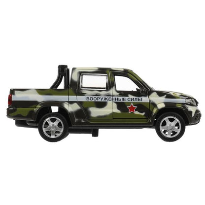 Игрушка пластик свет- ВОЕННАЯ БАЗА 22 см, УАЗ ПИКАП, КАМУФЛЯЖ, кор. Технопарк в кор.2*18шт