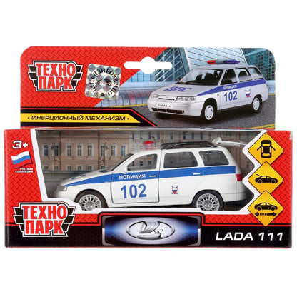 SB-16-67-P(W)-WB 298071 Машина металл LADA 111 ПОЛИЦИЯ, 12 см, дв., багаж., инерц., кор. Технопарк в