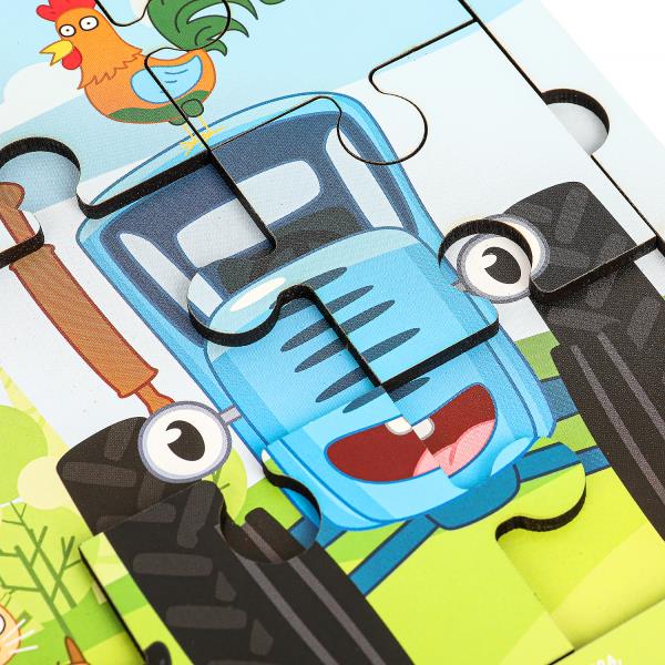 Игрушка деревянная пазл 15*15 см. СИНИЙ ТРАКТОР терм. пакет Буратино в кор.20шт