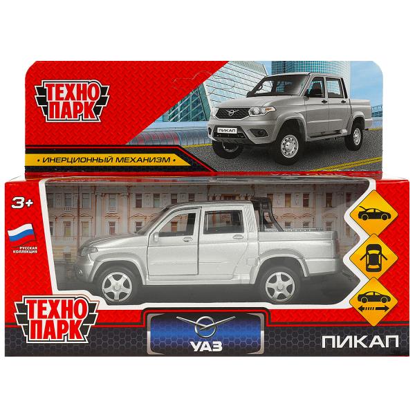 Технопарк. Машина "УАЗ Пикап" 12 см, металл двери, багаж, инерц, серебристый арт.PICKUP-12-SR