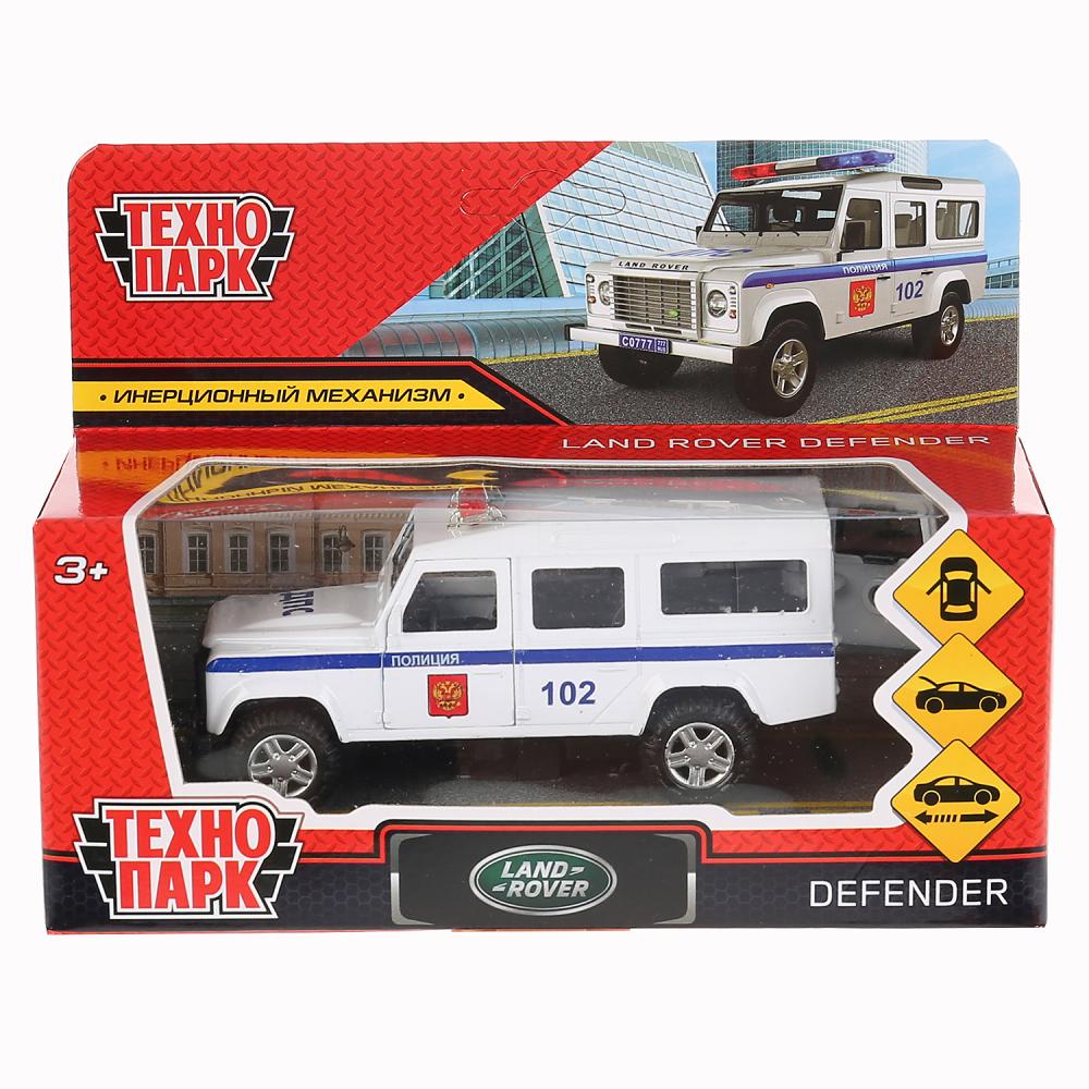 Машина металл land rover defender полиция 12см,откр.двери,инерц.,белый в кор. Технопарк в кор.2*36шт