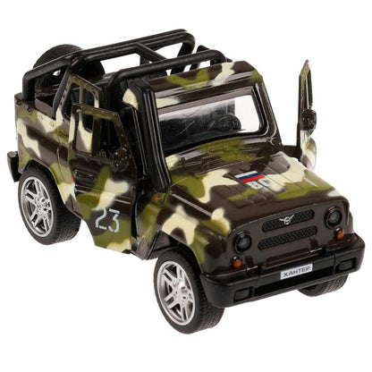 Машина металл UAZ HUNTER beach ВОЕННЫЙ, 11,5 см, откр дв, багаж., ин., kor. Parc technologique dans le cor.2*36шт