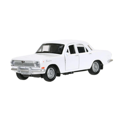 Машина металл ГАЗ-2401 ВОЛГА длина 12 см, двери, багажник, инерц, белый, кор. Технопарк в кор.2*36шт