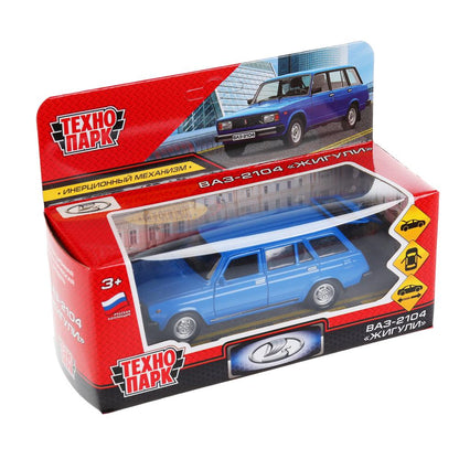 2104-12-BU299588 Машина металл ВАЗ-2104 ЖИГУЛИ длина 12 см, двери, багаж, инерц, синий, кор. Техно