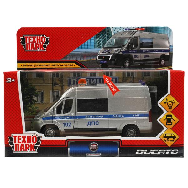 DUCATO-14SLPOL-SR 349494 Машина металл свет-звук FIAT DUCATO ПОЛИЦИЯ 14 см, двер, инерц, серебр, кор
