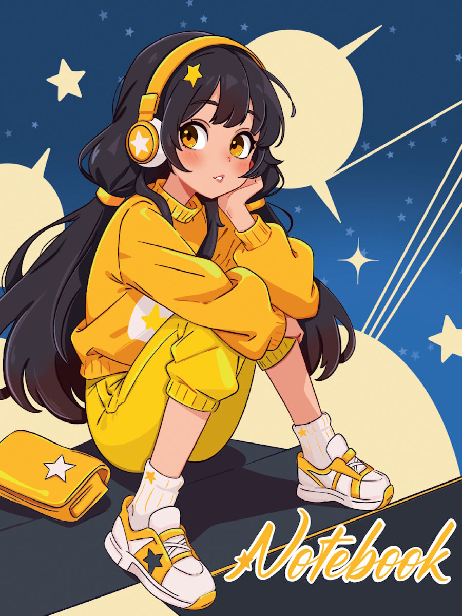 MyArt. БЛОКНОТ в клетку My big notebook. Девочка в наушниках