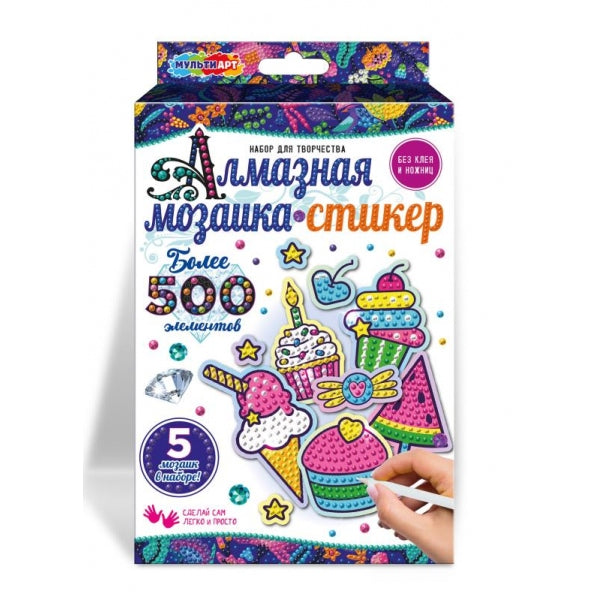 Алмазная мозаика-стикер пироженки МУЛЬТИ АРТ в кор.50шт