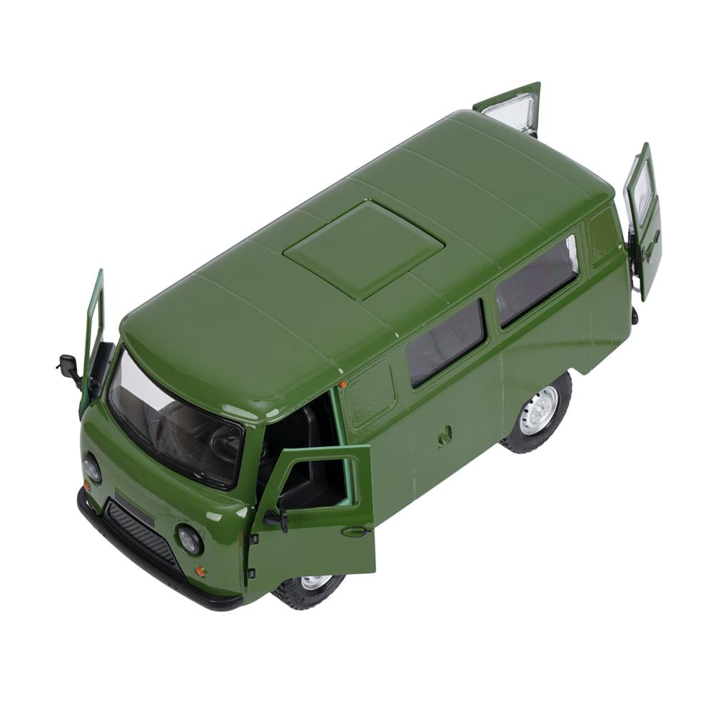 Машина металл свет-звук УАЗ УАЗ 452, 18,5 см, св-зв, дв люк, баг, ин, зеленый Технопарк в кор.2*18шт