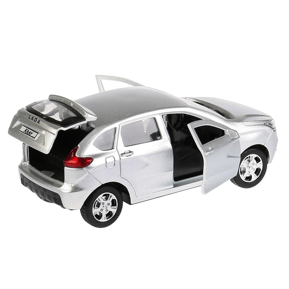 Машина металл LADA XRAY длина 12 см, двери, багажник, инерц, серебристый, кор. Технопарк в кор.2*36шт