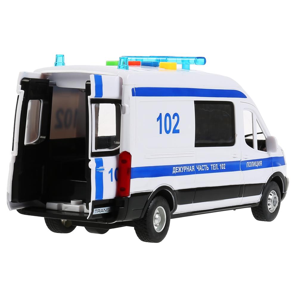 Машина пластик свет-звук FORD TRANSIT ПОЛИТИЯ 22,5 см, двери, 4 кнопки, кор. Технопарк в кор.2*18шт