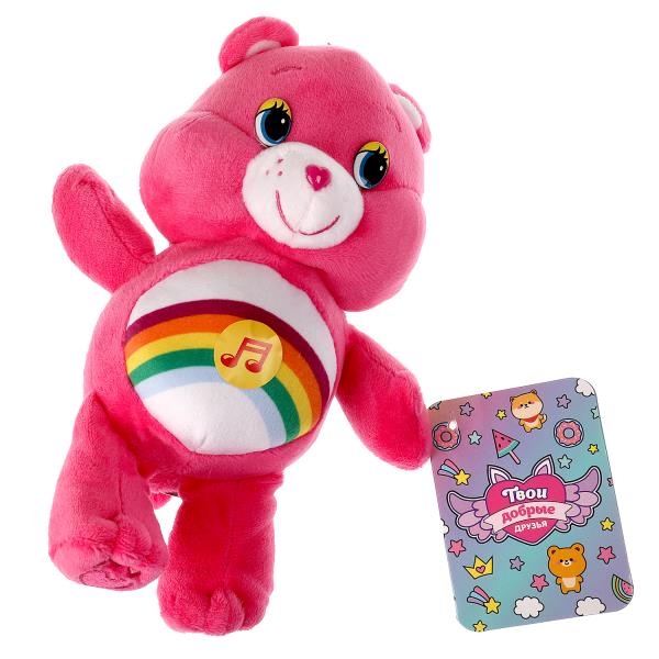 Игрушка мягкая мишка розовый с радугой 20 см, озвученный Добрые игрушки в кор.24шт