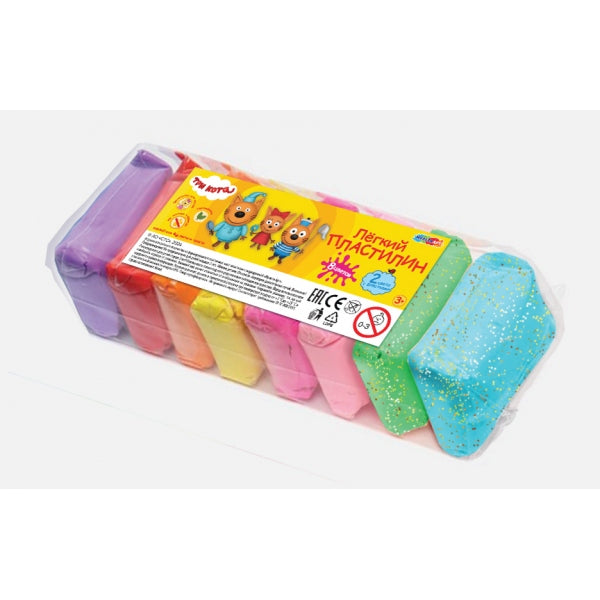 Легкий пластилин Три Кота 8 цветов (классика+блёстки) MultiArt в кор.108наб