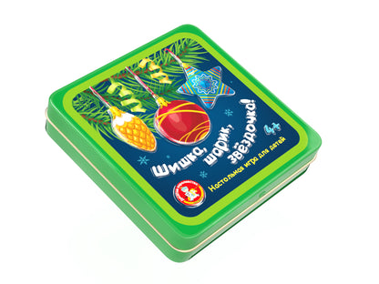 Игра настольная "Шишки, шарик, звездочка" (жестяная коробочка)