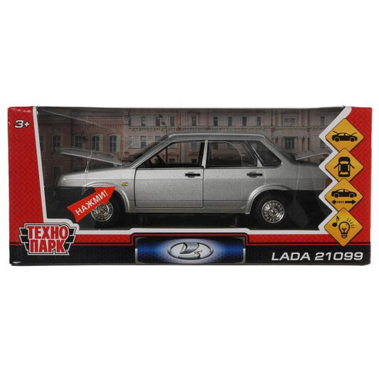 Машина металл светзвук LADA 21099, 18,5 см, дв., кап.,баг.,инер.,сер., кор. Технопарк в кор.2*12шт